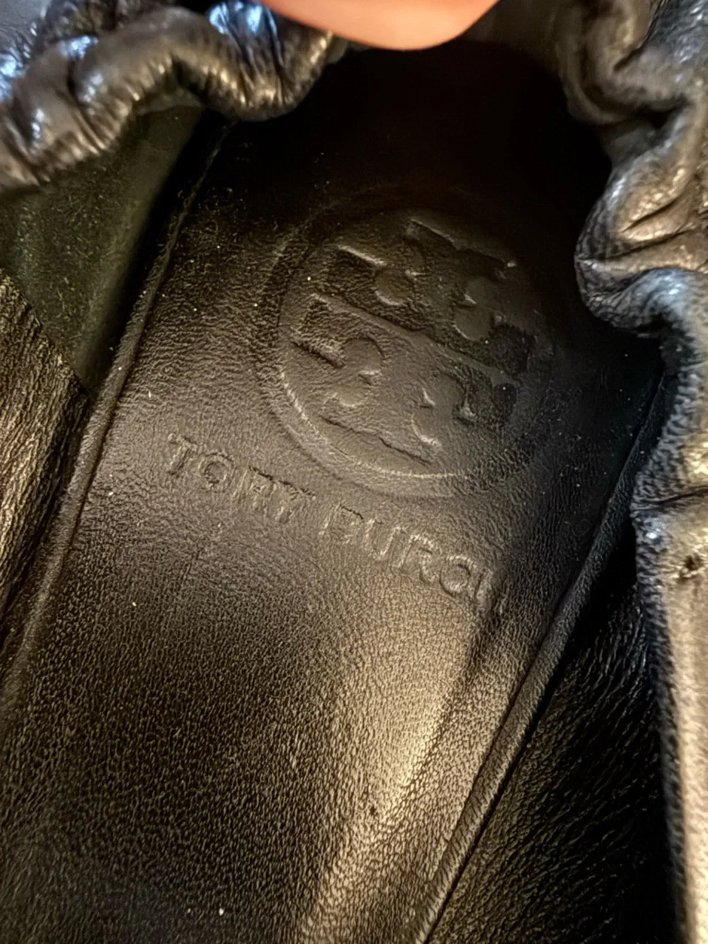 Tory Burch Black Leather Ballet Flats with Gold Logo Medallions